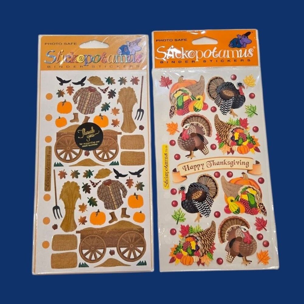 Vintage Stickopotamus Binder Stickers Hayride Turkeys & Cornucopias Thanksgiving